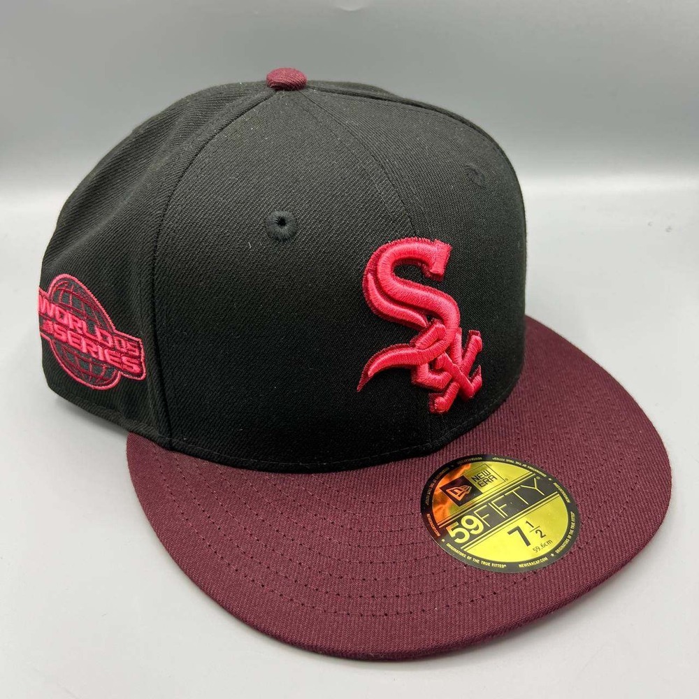 Chicago White Sox Hat Men 7 1/2 Black Red 59Fifty New Era MLB Fitted Cap